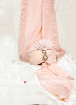 Light Peach Turban And Dupatta In Chiffon Silk