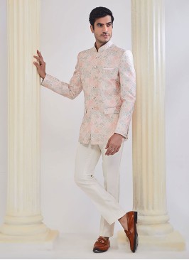 Light Pink And Cream Embroidered Jodhpuri Suit