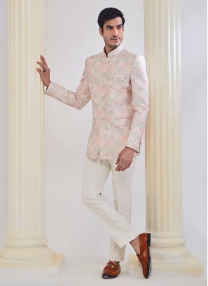 Light Pink And Cream Embroidered Jodhpuri Suit