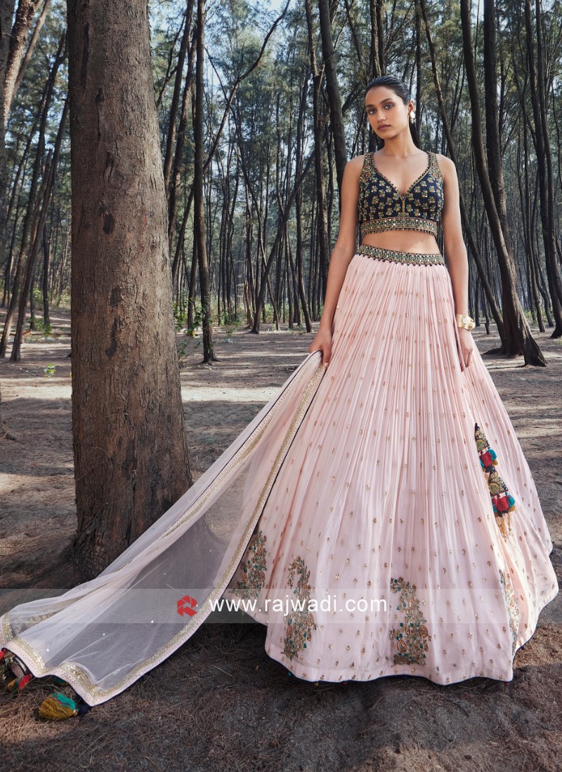 Buy Navy Blue Satin Lehenga With Satin Choli Online - LLCV00461 | Andaaz  Fashion