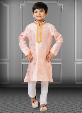 Light Pink And Off White Linen Silk Kurta Set