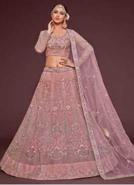 Light Pink Soft Net Embroidered Lehenga Choli