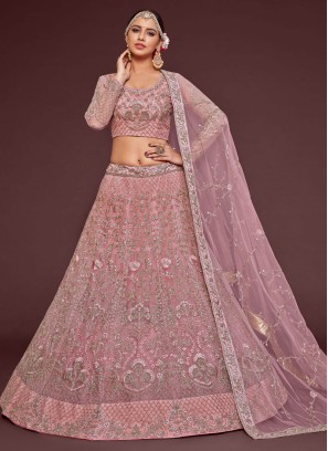 Light Pink Soft Net Embroidered Lehenga Choli