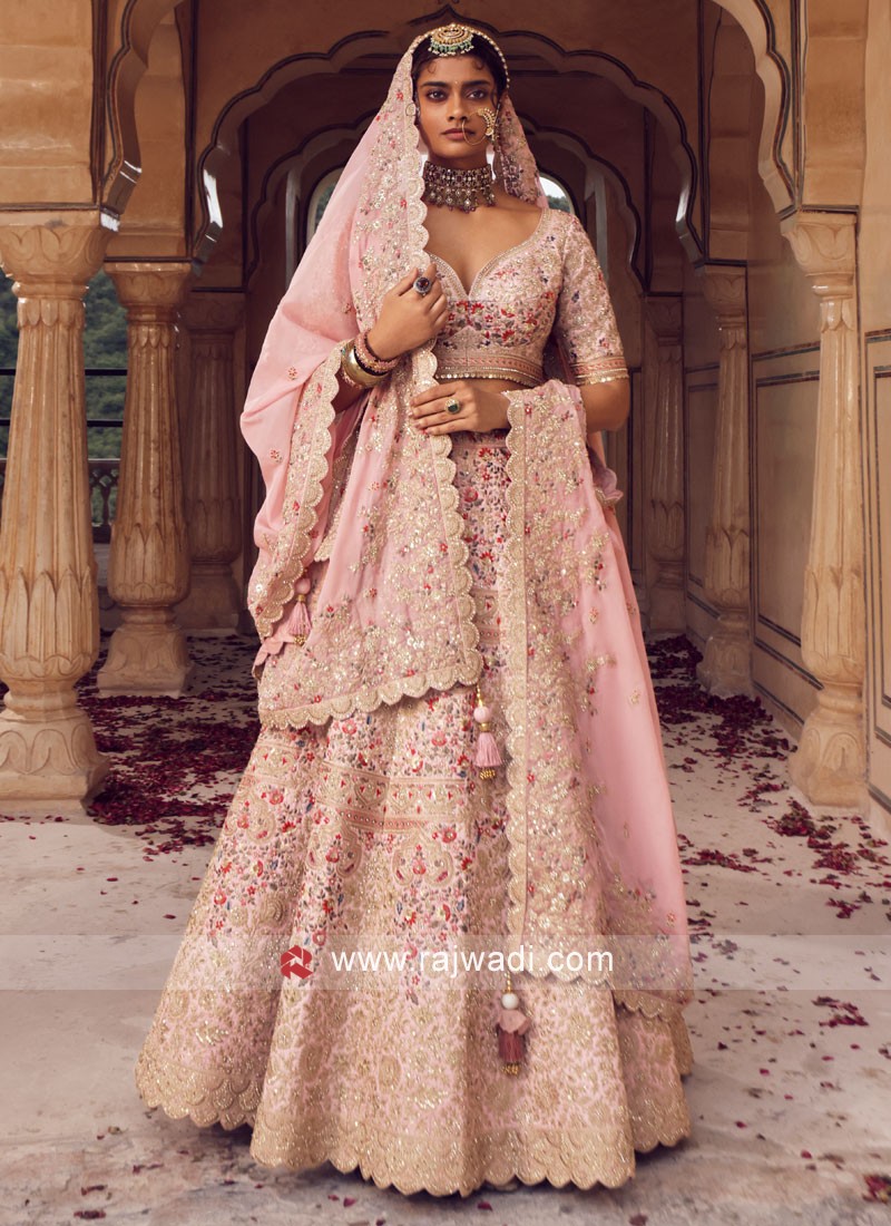 Buy Stylish Pink Banarasi Silk Embroidered Work Designer Lehenga Choli With  Net Dupatta at best price - Gitanjali Fashions