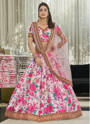 Light Pink Floral Printed Trendy Lehenga Choli