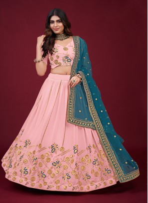 Light Pink Faux Georgette Wedding Lehenga Choli