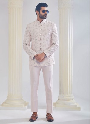Light Pink Thread Embroidered Designer Jodhpuri Suit