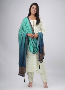 Light Pista Art Silk Designer Pant Style Salwar Suit