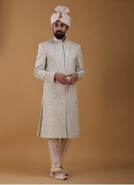 Light Pista Green Art Silk Sherwani For Groom