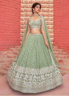 Light Pista Green Chiffon Sequins Embroidered Lehenga Choli