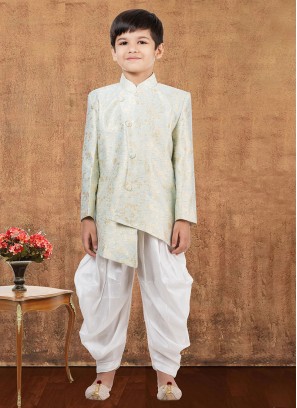 Light Pista Green Dhoti Style Indowestern In Jacquard Silk