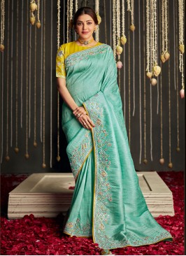 Sea Green Art Silk Saree With Woven Work