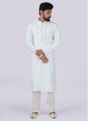 Light Sea Green Readymade Silk Kurta Pajama