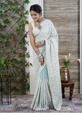 Light Sea Green Wedding Wear Chiffon Saree