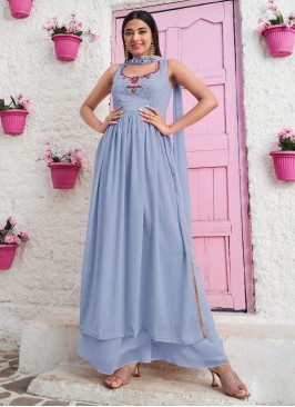 Light Sky Blue Embroidered Palazzo Suit