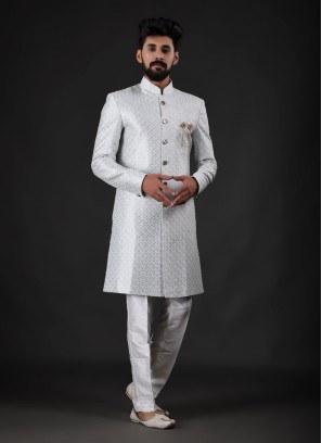 Light Sky Blue Indowestern Set In Embroidered Designs