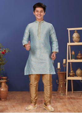 Light Sky Blue Jacquard Silk Weaving Kurta Pajama