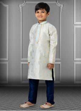 Light Sky Blue Weaving Embroidered Designer Kurta Pajama