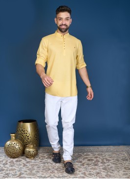 Light Yellow Cotton Silk Kurta