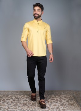 Light Yellow Cotton Silk Kurta