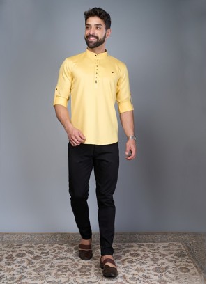 Light Yellow Cotton Silk Kurta