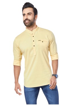 Light Yellow Solid Short Kurta