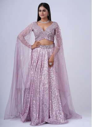 Lilac Lehenga Choli In Soft Net With Sequins Embroidery