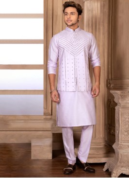 Lilac Mirror Embroidered Men's Nehru Jacket Set