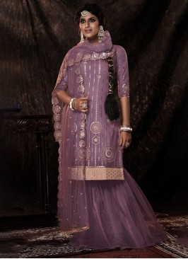 Lilac Soft Net Embroidered Dress Material