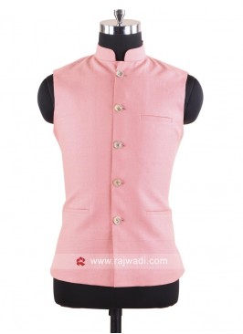 Linen Fabric Peach Color Nehru Jacket