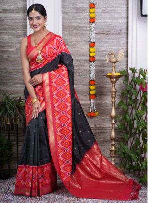 Lovely Black Patola Printed Silk Saree