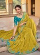 Elegant Yellowish Green Sequins Organza Satin Silk Saree