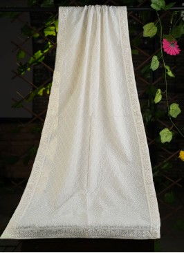 Lucknowi Dupatta In White Color