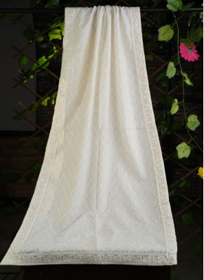 Lucknowi Dupatta In White Color