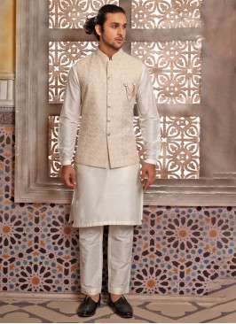 Lucknowi Embroidered Nehru Jacket Set For Men