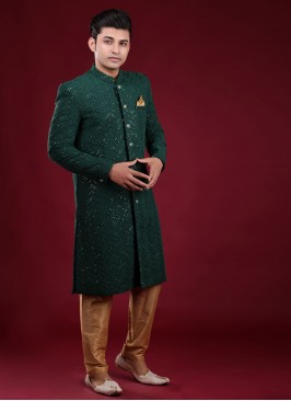 Lucknowi Green Color Indowestern