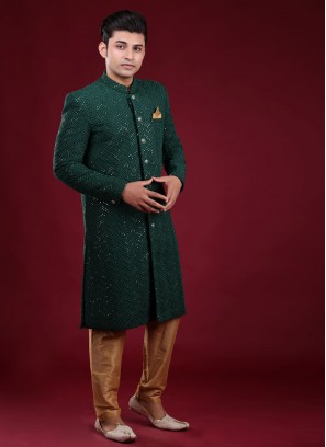 Lucknowi Green Color Indowestern