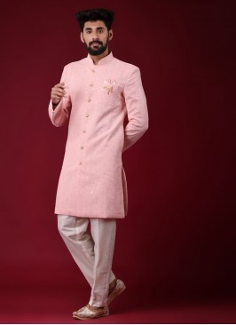 Lucknowi Work Peach Color Indowestern