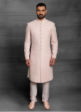 Lucknowi Work Raw Silk Wedding Wear Sherwani