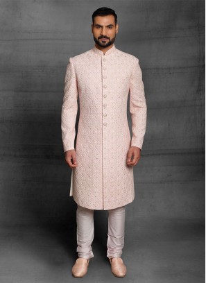 Lucknowi Work Raw Silk Wedding Wear Sherwani