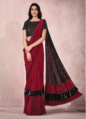 Lycra Sequins Traditional Saree in Maroon