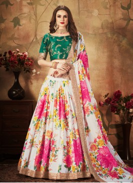 Magnetic Organza Multi Colour Floral Print Lehenga