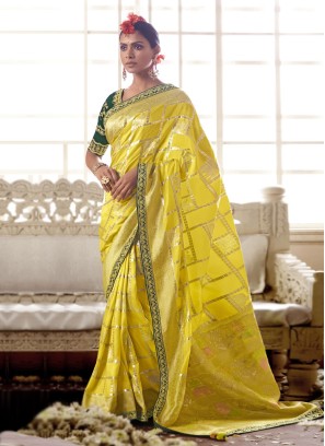 Gorgeous Yellow Silk Contemporary Saree
