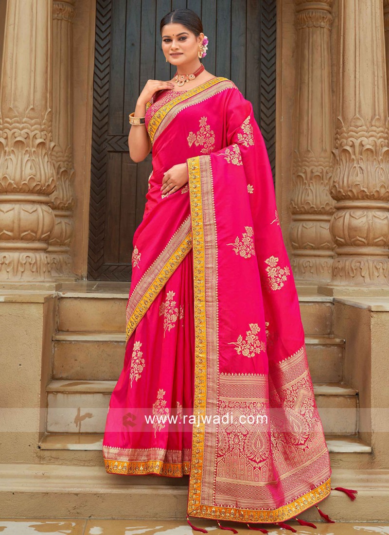 Designer Fashions Rani Pink Art Silk Woven Zari Indian Wedding Saree |SARV119503