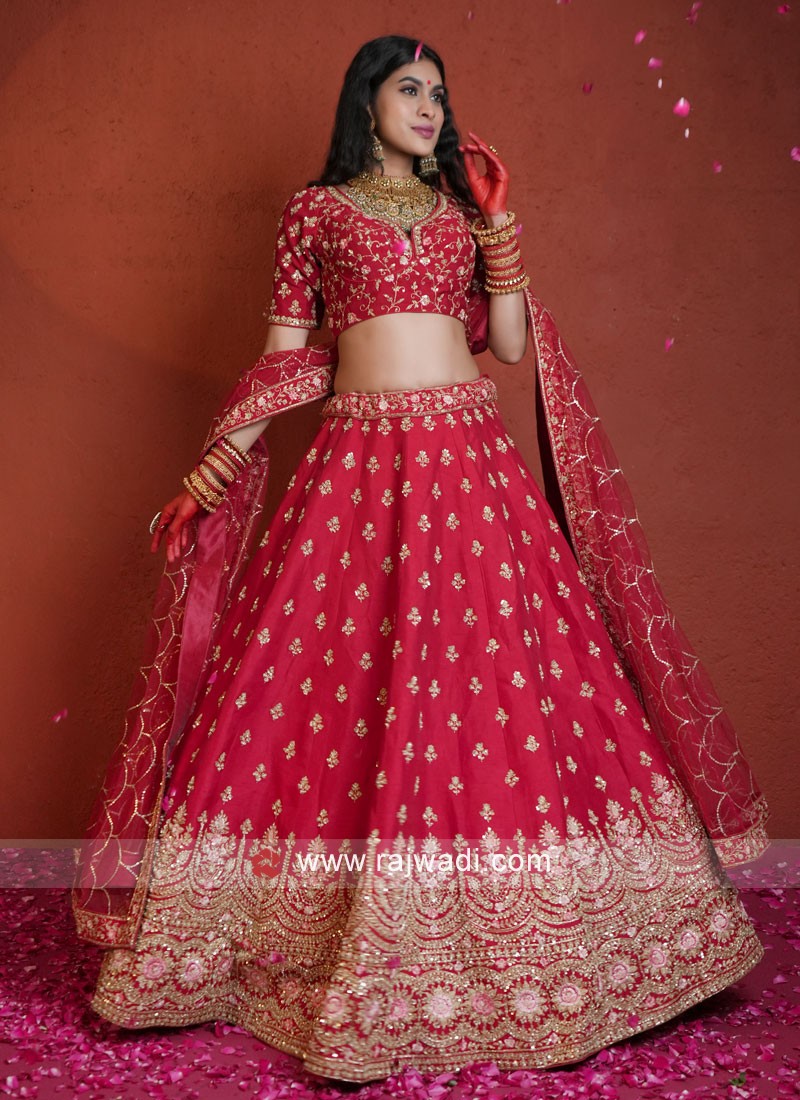 Embroidered Rajwadi Silk Lehenga Choli in Pink - Ucchal Fashion