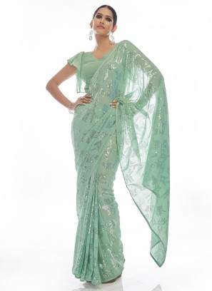 Majesty Thread Sea Green Contemporary Style Saree