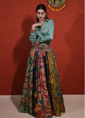 Marble Chiffon Shirt With High Waist Printed Lehenga