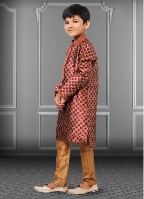 Maroon And Golden Brown Boys Kurta Pajama