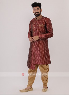 Maroon And Golden Mens Indo-Western