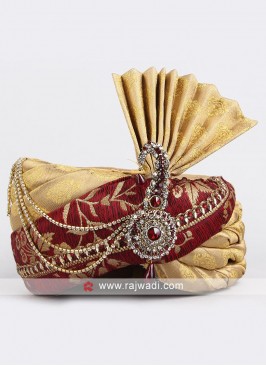 Maroon and Golden Wedding Safa